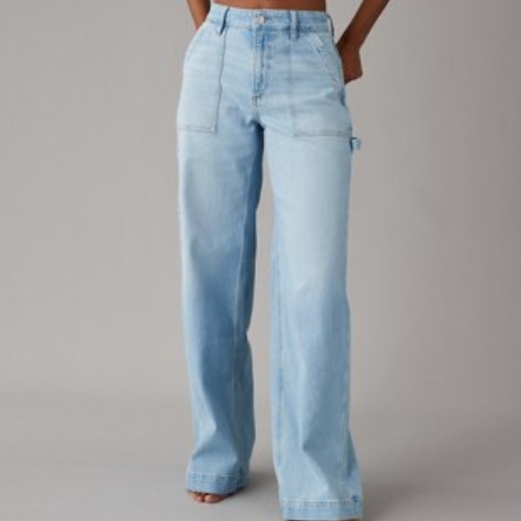 American Eagle Outfitters Denim - American Eagle Super High Rise Baggy Wide Leg Light Wash Jeans